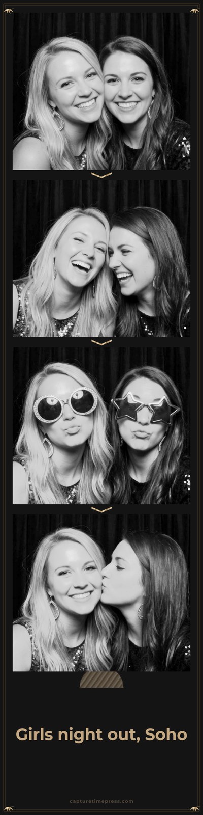 XL 8x32 night out photo strip with four black and white photobooth photos