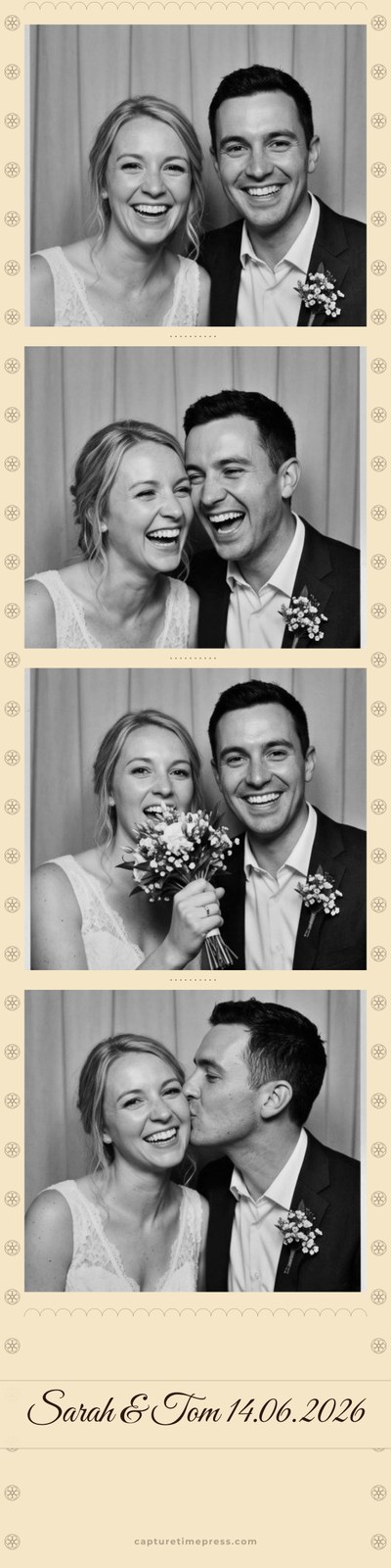 XL 8x32 wedding photo strip with four black and white photobooth photos